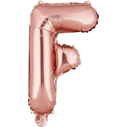 Balon Folie Metalizata Litera F, Klevo, 40 cm, Umflati cu Heliu sau Aer, Ambalaj Individual, Pai inclus, Rose Gold