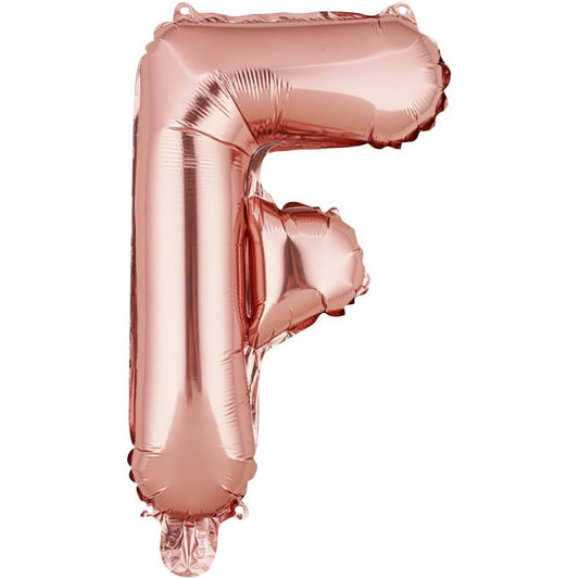 Balon Folie Metalizata Litera F, Klevo, 40 cm, Umflati cu Heliu sau Aer, Ambalaj Individual, Pai inclus, Rose Gold