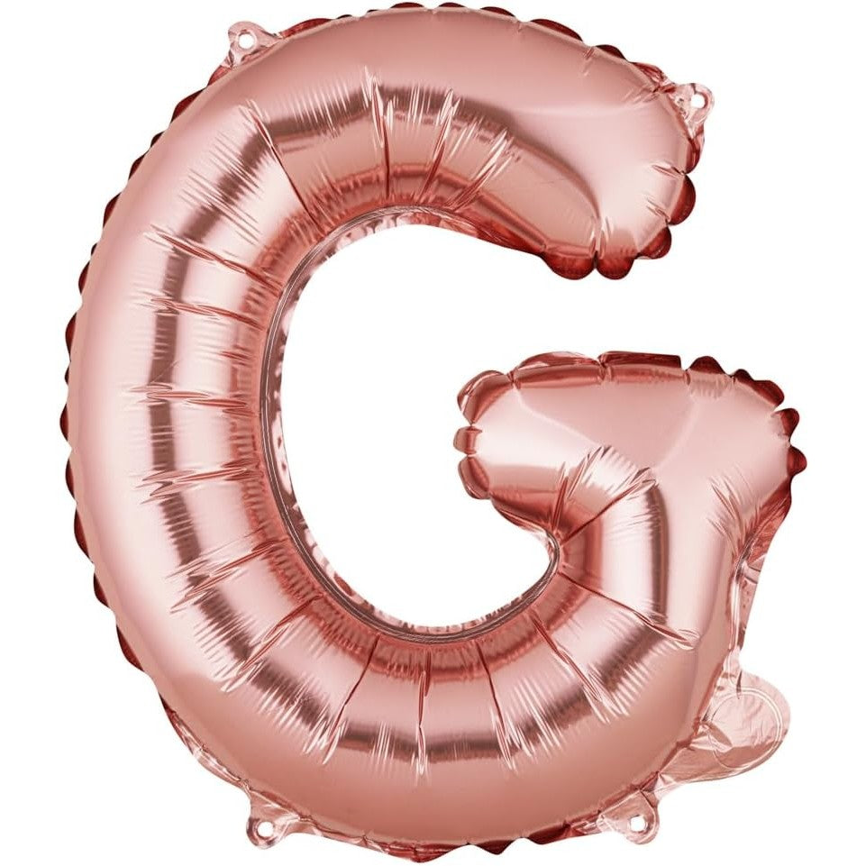 Balon Folie Metalizata Litera G, Klevo, 40 cm, Umflati cu Heliu sau Aer, Ambalaj Individual, Pai inclus, Rose Gold