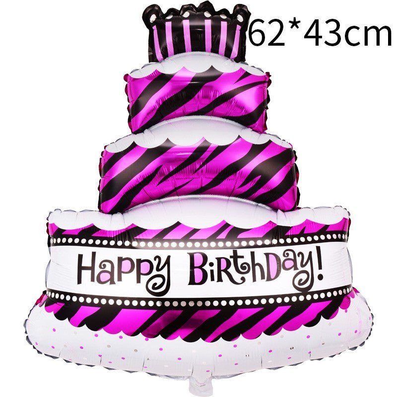 Balon din Folie Metalizata, Klevo, Model Tort cu 4 Straturi, Balon Aniversar, Model Happy Birthday, 62x43 cm, Ambalaj Individual, Pai inclus, Umflare cu Aer sau Heliu, Mov
