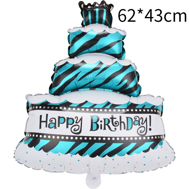 Balon din Folie Metalizata, Klevo, Model Tort cu 4 Straturi, Balon Aniversar, Model Happy Birthday, 62x43 cm, Ambalaj Individual, Pai inclus,  Umflare cu Aer sau Heliu, Albastru