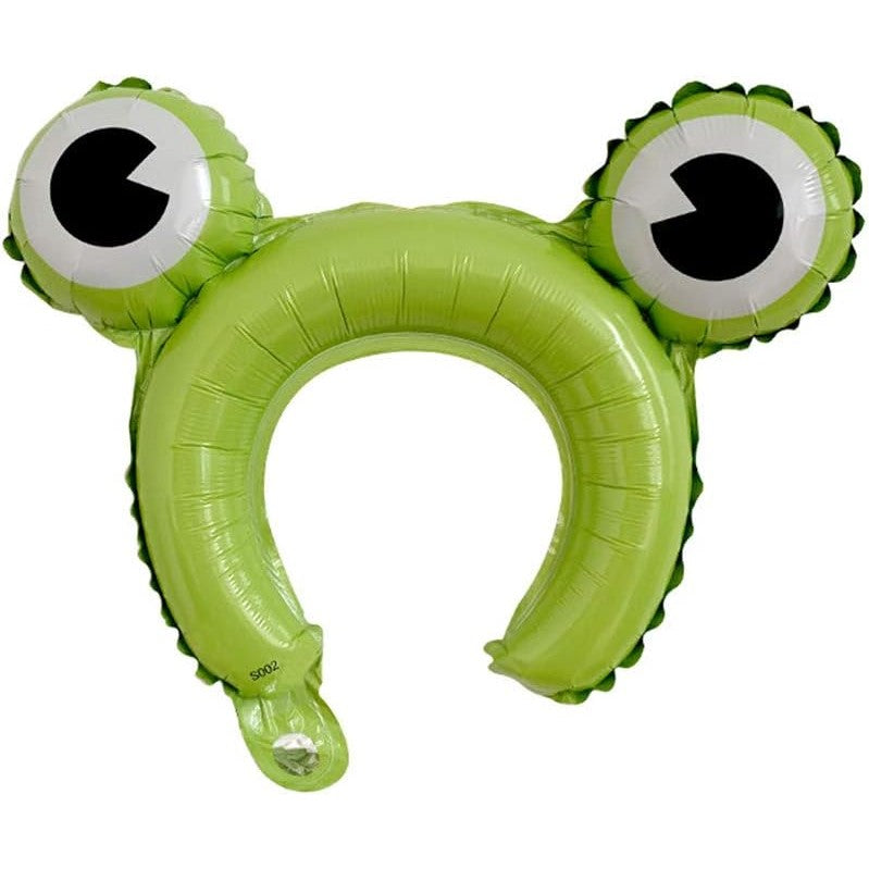 Balon din Folie Metalizata, Klevo, Tip Coronita cu Urechi, Model Broasca, Ambalaj Individual, Pai Inclus, Umflare cu Aer sau Heliu, 28 x 31 cm, Verde