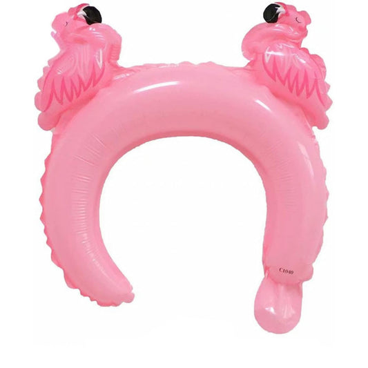 Balon din Folie Metalizata, Klevo, Tip Coronita cu Urechi, Model Flamingo, Ambalaj Individual, Pai Inclus, Umflare cu Aer sau Heliu, 28 x 27 cm, Roz