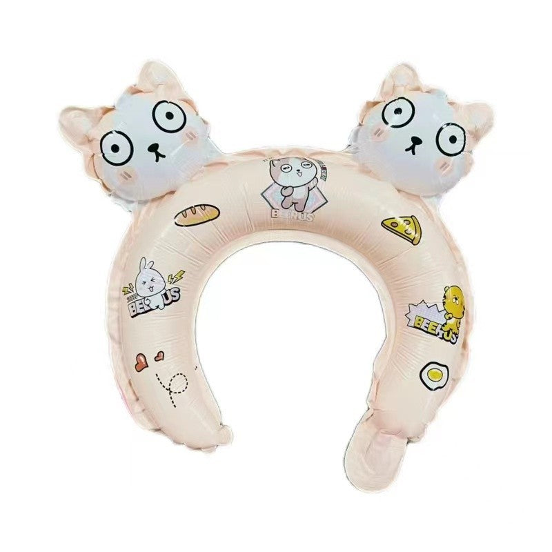 Balon din Folie Metalizata, Klevo, Tip Coronita cu Urechi, Model Hello Kitty, Ambalaj Individual, Pai Inclus, Umflare cu Aer sau Heliu, 30 x 29 cm, Rose