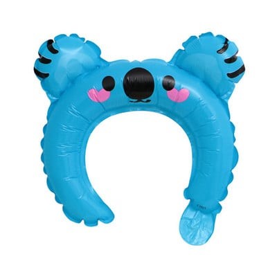Balon din Folie Metalizata, Klevo, Tip Coronita cu Urechi, Model Koala, Ambalaj Individual, Pai Inclus, Umflare cu Aer sau Heliu, 26.5 x 28 cm, Albastru