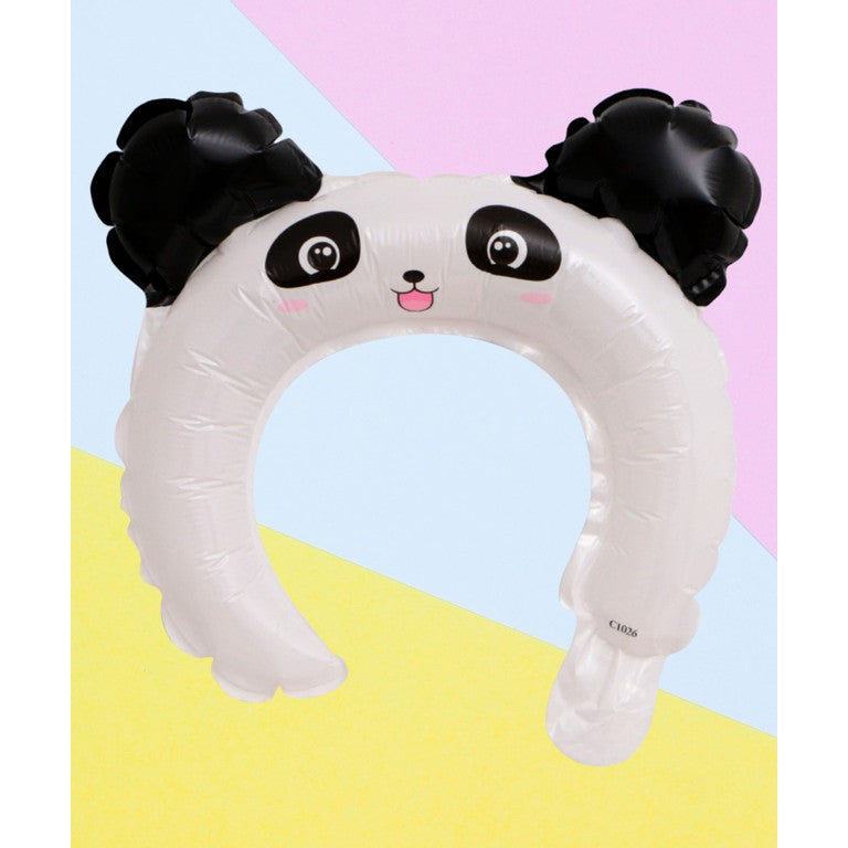 Balon din Folie Metalizata, Klevo, Tip Coronita cu Urechi, Model Panda, Ambalaj Individual, Pai Inclus, Umflare cu Aer sau Heliu, 27 x 28 cm, Alb/Negru