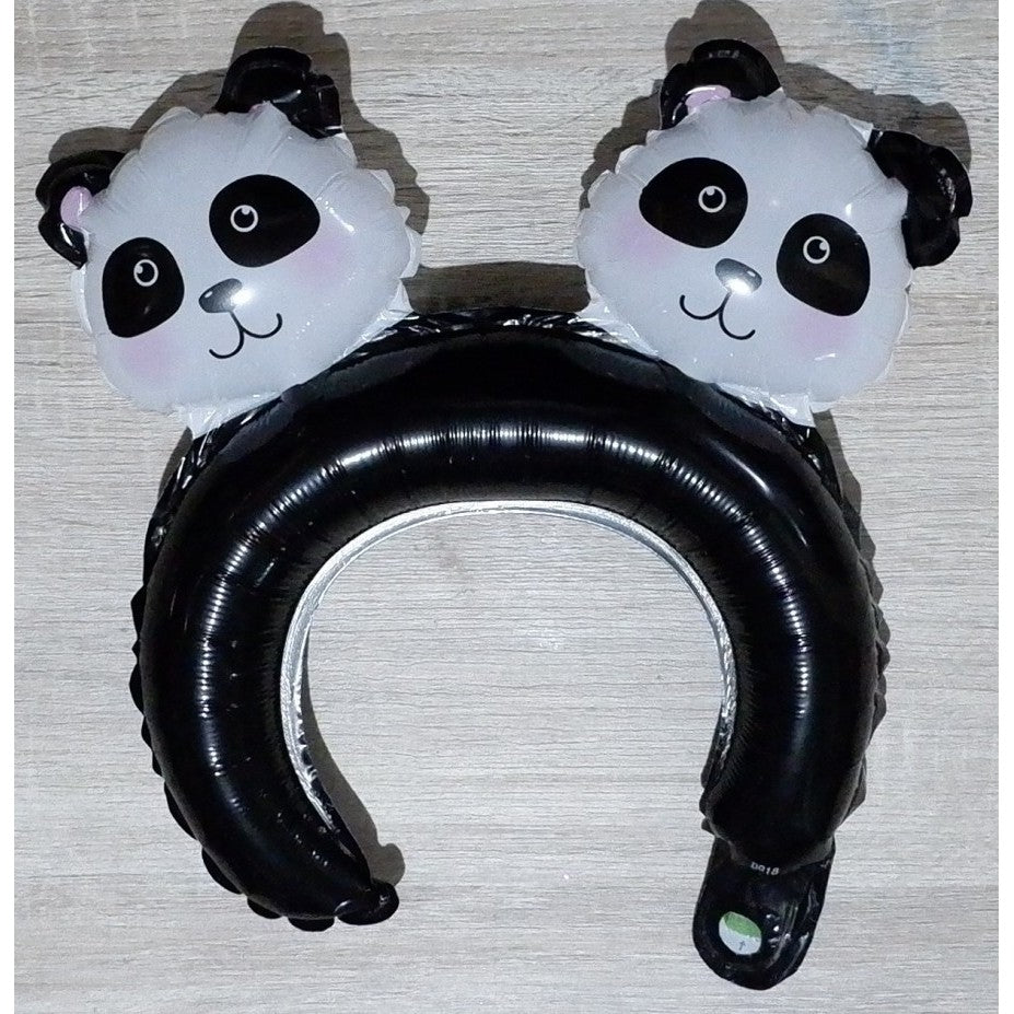Balon din Folie Metalizata, Klevo, Tip Coronita cu Urechi, Model Panda, Ambalaj Individual, Pai Inclus, Umflare cu Aer sau Heliu, 30 x 27 cm, Albastru