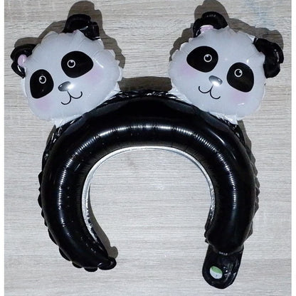 Balon din Folie Metalizata, Klevo, Tip Coronita cu Urechi, Model Panda, Ambalaj Individual, Pai Inclus, Umflare cu Aer sau Heliu, 30 x 27 cm, Albastru