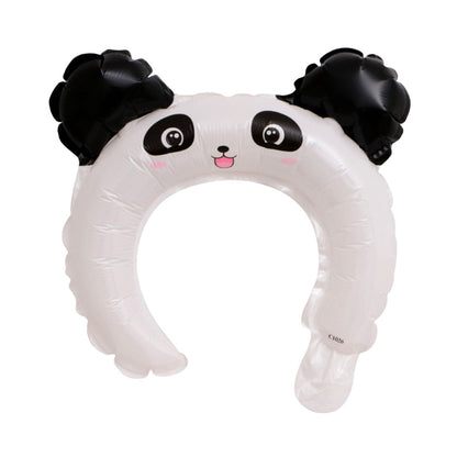Balon din Folie Metalizata, Klevo, Tip Coronita cu Urechi, Model Panda, Ambalaj Individual, Pai Inclus, Umflare cu Aer sau Heliu, 27 x 28 cm, Alb/Negru