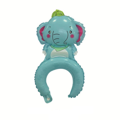 Balon din Folie Metalizata, Klevo, Tip Coronita, Model Elefant, Ambalaj Individual, Pai Inclus, Umflare cu Aer sau Heliu, 47 x 27 cm, Albastru
