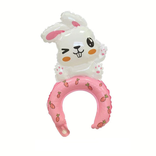 Balon din Folie Metalizata, Klevo, Tip Coronita, Model Iepure, Ambalaj Individual, Pai Inclus, Umflare cu Aer sau Heliu, 48 x 28 cm, Roz
