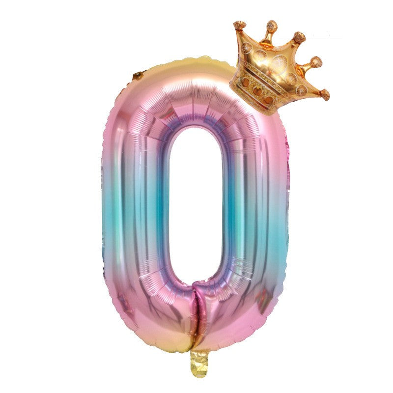 Balon din Folie Metalizata, Klevo, Figurina Cifra Gradient, Tema Aniversare 80 cm, Ambalaj Individual, Pai inclus, Umflare cu Aer sau Heliu, Coronita, Cifra 0