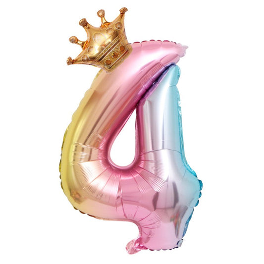 Balon din Folie Metalizata, Klevo, Figurina Cifra Gradient, Tema Aniversare 80 cm, Ambalaj Individual, Pai inclus, Umflare cu Aer sau Heliu, Coronita, Cifra 4