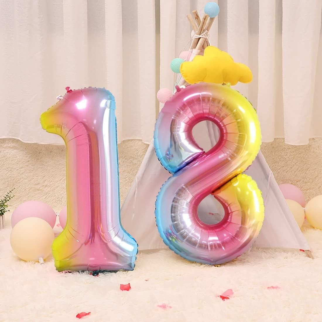 Balon din Folie Metalizata Gradient Klevo, Figurina Cifra, Tema Aniversare 100 cm, Ambalaj Individual, Pai inclus, Umflare cu Aer sau Heliu, Multicolor, Cifra 1