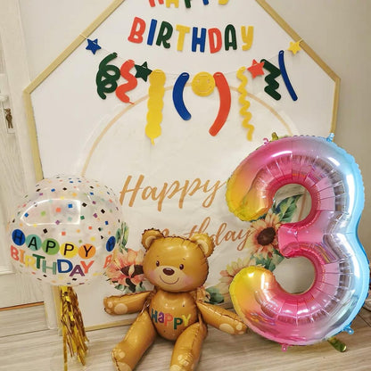 Balon din Folie Metalizata Gradient Klevo, Figurina Cifra, Tema Aniversare 100 cm, Ambalaj Individual, Pai inclus, Umflare cu Aer sau Heliu, Multicolor, Cifra 3