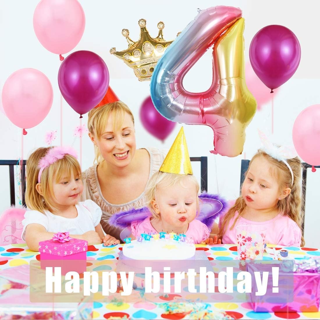 Balon din Folie Metalizata Gradient Klevo, Figurina Cifra, Tema Aniversare 100 cm, Ambalaj Individual, Pai inclus, Umflare cu Aer sau Heliu, Multicolor, Cifra 4