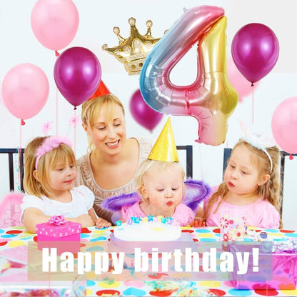 Balon din Folie Metalizata Gradient Klevo, Figurina Cifra, Tema Aniversare 100 cm, Ambalaj Individual, Pai inclus, Umflare cu Aer sau Heliu, Multicolor, Cifra 4