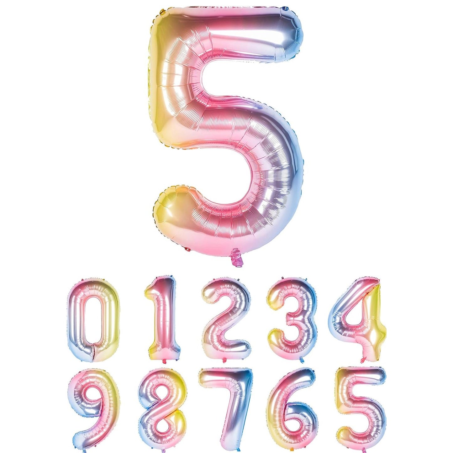 Balon din Folie Metalizata Gradient Klevo, Figurina Cifra, Tema Aniversare 100 cm, Ambalaj Individual, Pai inclus, Umflare cu Aer sau Heliu, Multicolor, Cifra 5