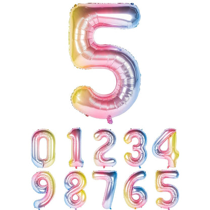 Balon din Folie Metalizata Gradient Klevo, Figurina Cifra, Tema Aniversare 100 cm, Ambalaj Individual, Pai inclus, Umflare cu Aer sau Heliu, Multicolor, Cifra 5