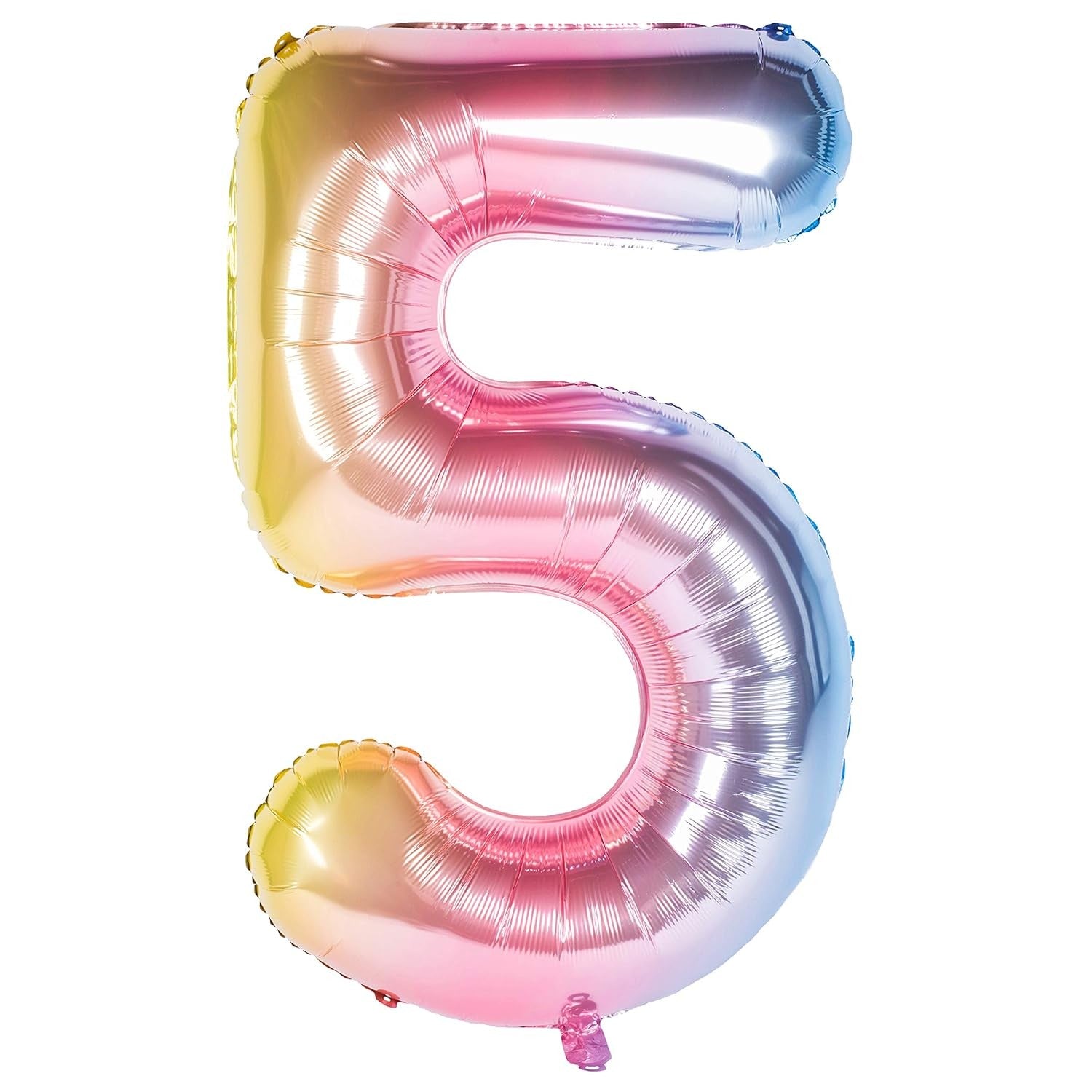 Balon din Folie Metalizata Gradient Klevo, Figurina Cifra, Tema Aniversare 100 cm, Ambalaj Individual, Pai inclus, Umflare cu Aer sau Heliu, Multicolor, Cifra 5
