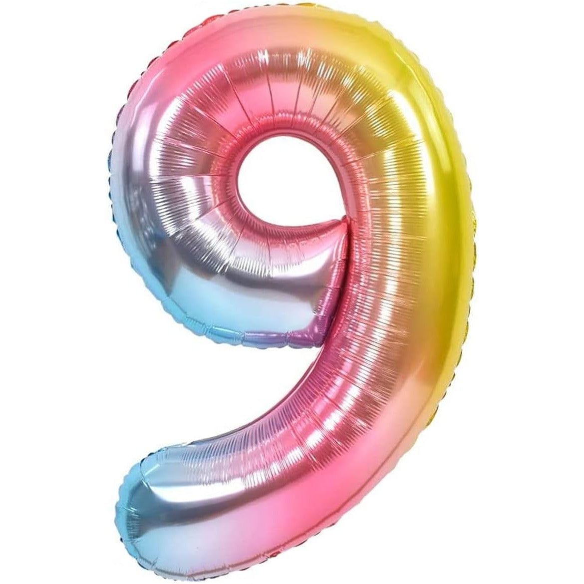 Balon din Folie Metalizata Gradient Klevo, Figurina Cifra, Tema Aniversare 100 cm, Ambalaj Individual, Pai inclus, Umflare cu Aer sau Heliu, Multicolor, Cifra 9