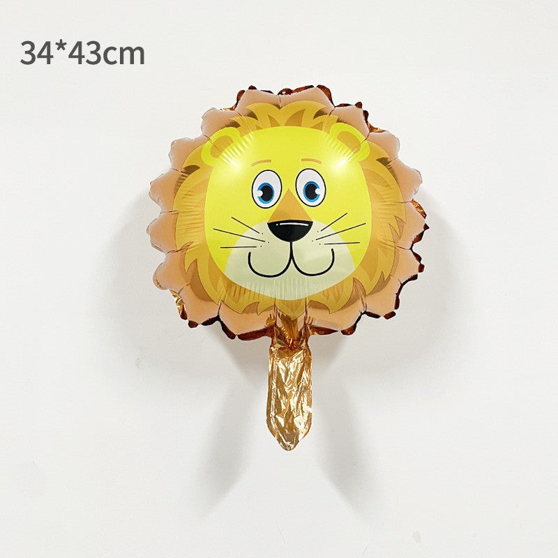 Balon din Folie Metalizata, Klevo, Mini Figurine Animalute, Model Leu, Tematica Aniversare, 34x43 cm, Ambalaj Individual, Pai Inclus, Umflare cu Aer sau Heliu, Multicolor