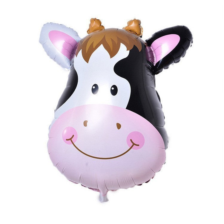 Balon din Folie Metalizata, Klevo, Mini Figurine Animalute, Model Vacuta, Tematica Aniversare, 45x40 cm, Ambalaj Individual, Pai Inclus, Umflare cu Aer sau Heliu, Multicolor