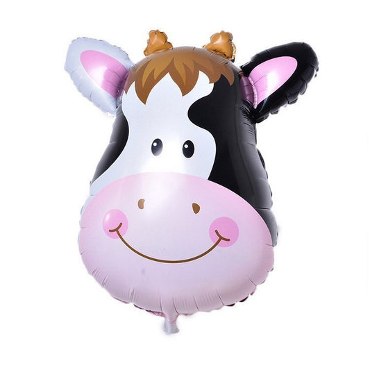 Balon din Folie Metalizata, Klevo, Mini Figurine Animalute, Model Vacuta, Tematica Aniversare, 45x40 cm, Ambalaj Individual, Pai Inclus, Umflare cu Aer sau Heliu, Multicolor