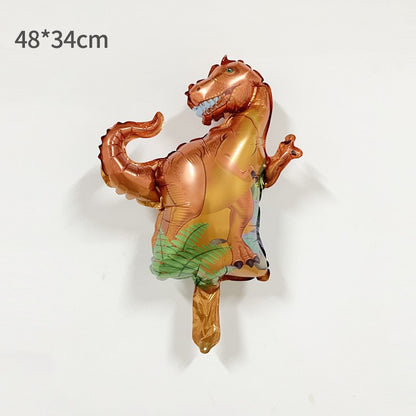 Balon din Folie Metalizata, Klevo, Mini Figurine Dinozauri, Model T-Rex, Tematica Aniversare, 48x34 cm, Ambalaj Individual, Pai Inclus, Umflare cu Aer sau Heliu, Multicolor