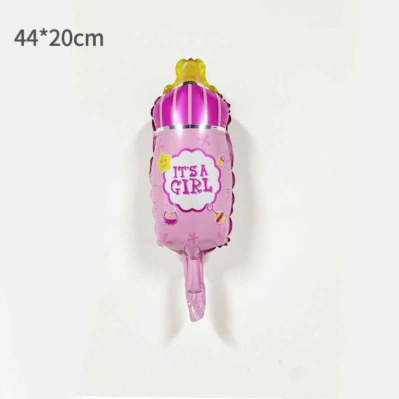 Balon din Folie Metalizata, Klevo, Mini Figurina Biberon, Model It's a Girl, Tematica Gender Reveal, 44x20 cm, Ambalaj Individual, Pai Inclus, Umflare cu Aer sau Heliu, Roz