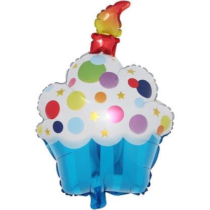 Balon din Folie Metalizata, Klevo, Figurine Dulciuri, Model 1, Tematica Prajitura Aniversara, 68x44 cm, Ambalaj Individual, Pai Inclus, Umflare cu Aer sau Heliu, Multicolor