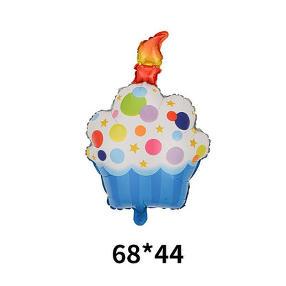 Balon din Folie Metalizata, Klevo, Figurine Dulciuri, Model 1, Tematica Prajitura Aniversara, 68x44 cm, Ambalaj Individual, Pai Inclus, Umflare cu Aer sau Heliu, Multicolor