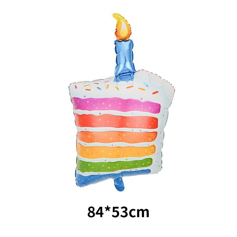 Balon din Folie Metalizata, Klevo, Model Prajitura cu Lumanare, 84x53 cm, Baloane Party, Ambalaj Individual, Pai Inclus, Umflare cu Aer sau Heliu, Multicolor