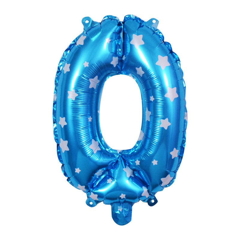 Balon din Folie Metalizata Klevo, Figurina Cifra, Imprimeu Stele, Tema Aniversare 80 cm, Ambalaj Individual, Pai inclus, Umflare cu Aer sau Heliu, Albastru, Cifra 0