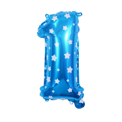 Balon din Folie Metalizata Klevo, Figurina Cifra, Imprimeu Stele, Tema Aniversare 80 cm, Ambalaj Individual, Pai inclus, Umflare cu Aer sau Heliu, Albastru, Cifra 1
