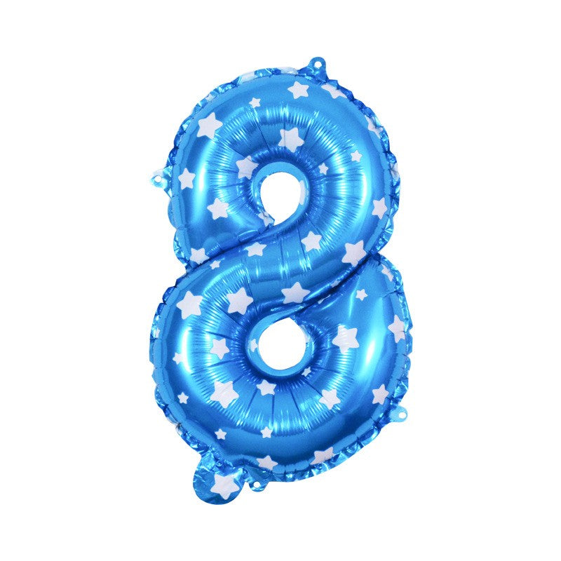 Balon din Folie Metalizata Klevo, Figurina Cifra, Imprimeu Stele, Tema Aniversare 80 cm, Ambalaj Individual, Pai inclus, Umflare cu Aer sau Heliu, Albastru, Cifra 8