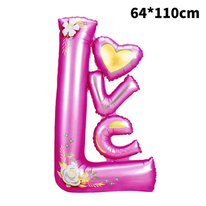 Balon din Folie Metalizata, Klevo, Figurine, Model LOVE, Tematica Iubire, 110x64 cm, Ambalaj Individual, Pai Inclus, Umflare cu Aer sau Heliu, Mov