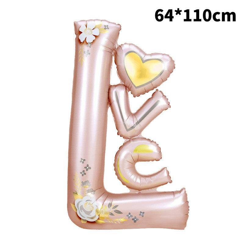 Balon din Folie Metalizata, Klevo, Figurine, Model LOVE, Tematica Iubire, 110x64 cm, Ambalaj Individual, Pai Inclus, Umflare cu Aer sau Heliu, Roz Deschis