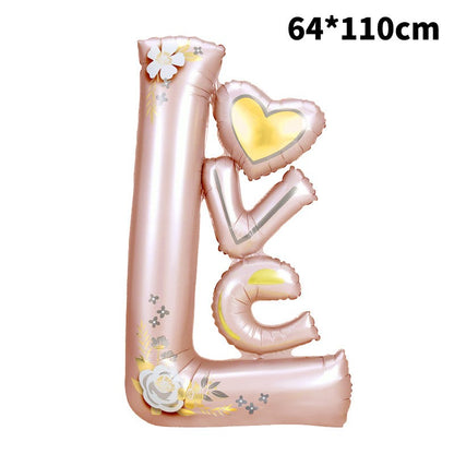 Balon din Folie Metalizata, Klevo, Figurine, Model LOVE, Tematica Iubire, 110x64 cm, Ambalaj Individual, Pai Inclus, Umflare cu Aer sau Heliu, Roz Deschis