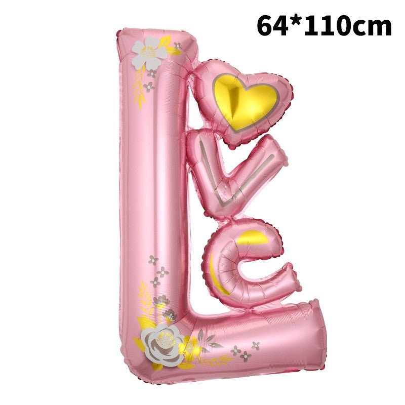 Balon din Folie Metalizata, Klevo, Figurine, Model LOVE, Tematica Iubire, 110x64 cm, Ambalaj Individual, Pai Inclus, Umflare cu Aer sau Heliu, Roz