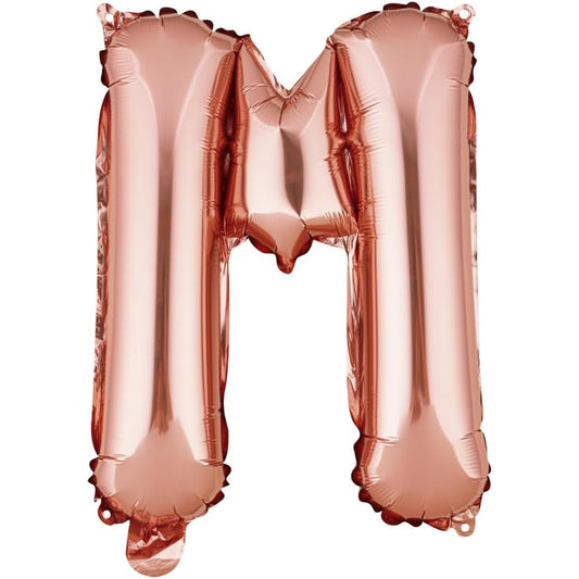 Balon Folie Metalizata Litera M, Klevo, 40 cm, Umflati cu Heliu sau Aer, Ambalaj Individual, Pai inclus, Rose Gold