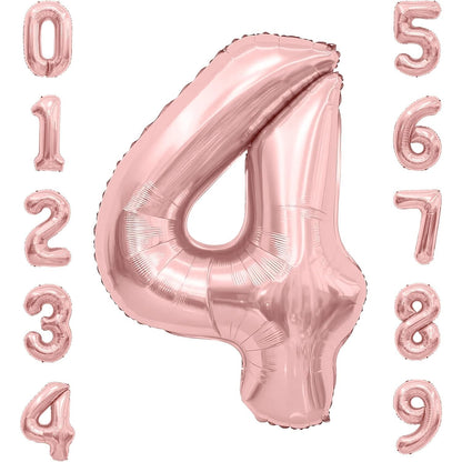 Balon din Folie Metalizata Klevo, Figurina Cifra, Tema Aniversare 100 cm, Ambalaj Individual, Pai inclus, Umflare cu Aer sau Heliu, Coral, Rose, Cifra 4
