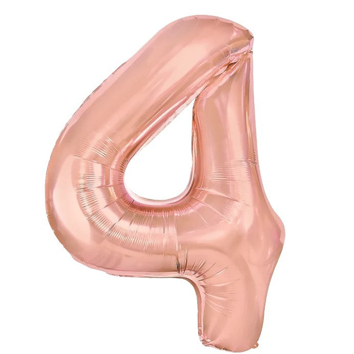 Balon din Folie Metalizata Klevo, Figurina Cifra, Tema Aniversare 100 cm, Ambalaj Individual, Pai inclus, Umflare cu Aer sau Heliu, Coral, Rose, Cifra 4