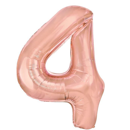 Balon din Folie Metalizata Klevo, Figurina Cifra, Tema Aniversare 100 cm, Ambalaj Individual, Pai inclus, Umflare cu Aer sau Heliu, Coral, Rose, Cifra 4