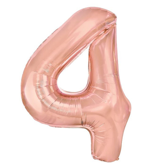 Balon din Folie Metalizata Klevo, Figurina Cifra, Tema Aniversare 100 cm, Ambalaj Individual, Pai inclus, Umflare cu Aer sau Heliu, Coral, Rose, Cifra 4