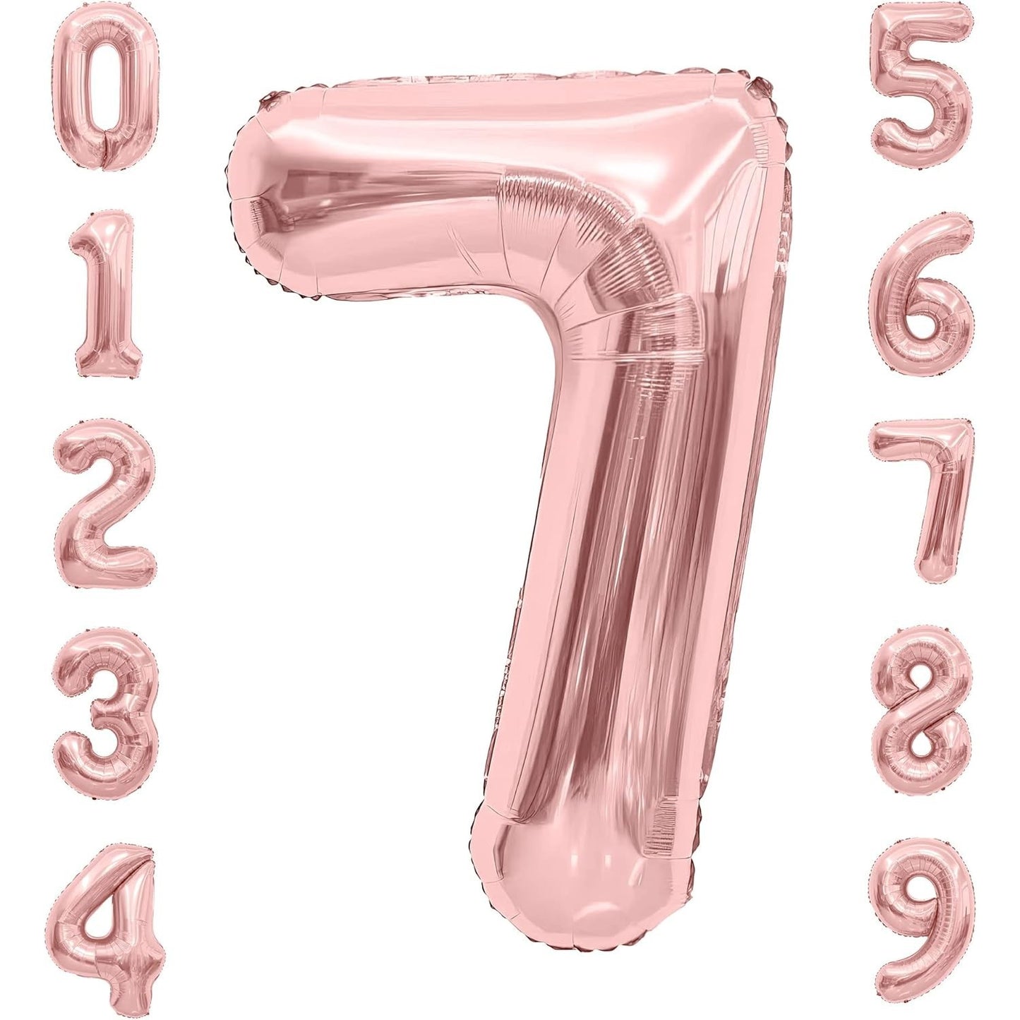Balon din Folie Metalizata Klevo, Figurina Cifra, Tema Aniversare 100 cm, Ambalaj Individual, Pai inclus, Umflare cu Aer sau Heliu, Coral, Rose, Cifra 7
