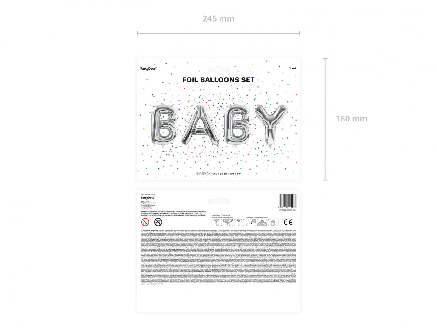 Balon folie Baby, 262x86cm, argintiu (1 buc.)