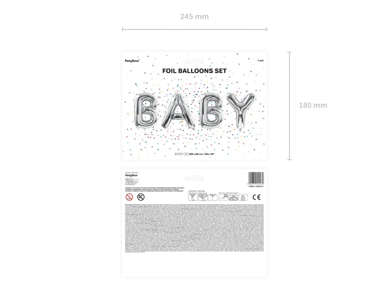 Balon folie Baby, 262x86cm, argintiu (1 buc.)