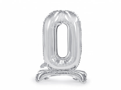 Balon folie cu suport Numărul "0", 70 cm, argintiu (1 pachet / 1 buc.)