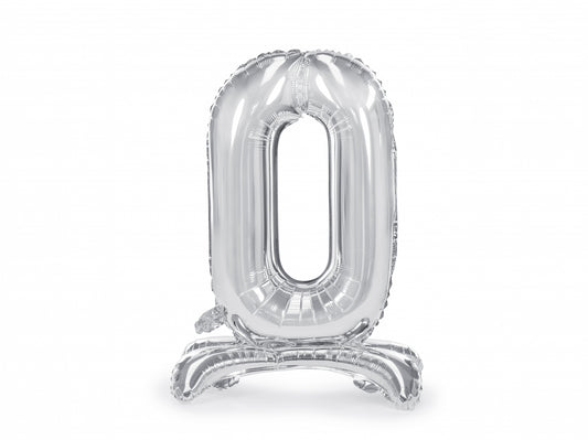Balon folie cu suport Numărul "0", 70 cm, argintiu (1 pachet / 1 buc.)